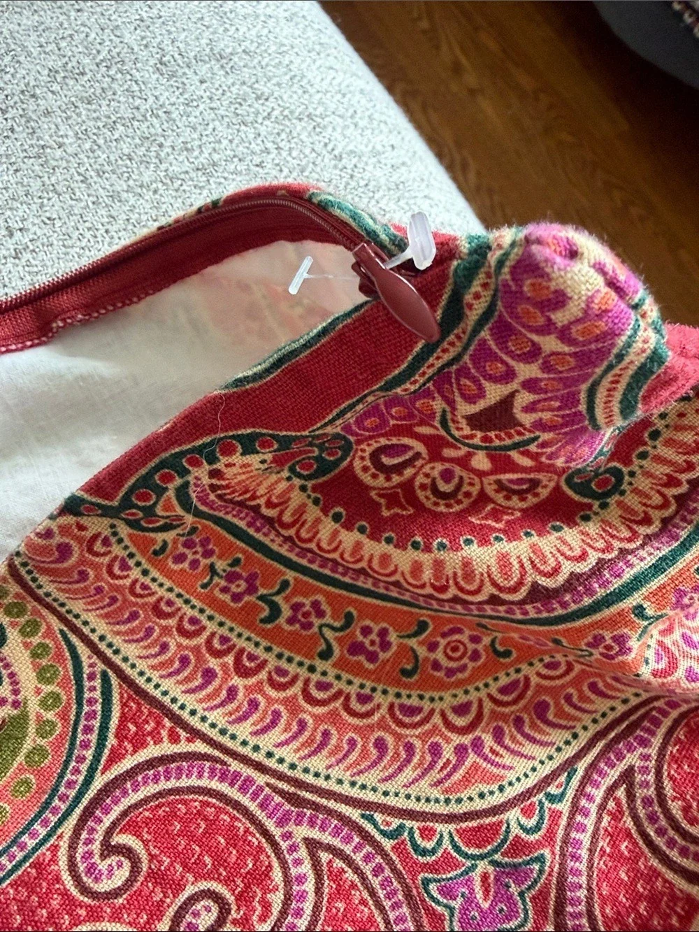 Pottery Barn Red Paisley Medallion Pillow Cover 24x24 Cotton Linen